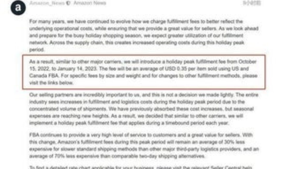How to you think about Amazon increase 2022 holiday Peak fullfillment fee?